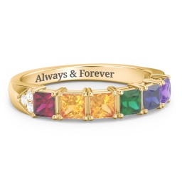 Classic 2-7 Princess Cut Ring with Accents in 10K Solid Yellow Gold with Ruby, Citrine, Emerald, Blue Sapphire, and Amethyst