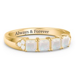 Classic 2-7 Princess Cut Ring with Accents in 10K Solid Yellow Gold with Opal