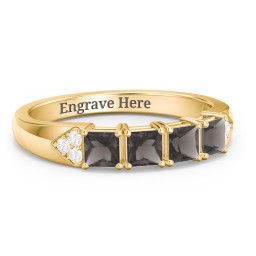 Classic 2-7 Princess Cut Ring with Accents in 10K Solid Yellow Gold with Smokey Quartz