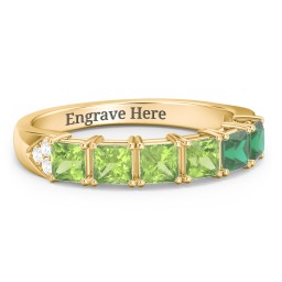 Classic 2-7 Princess Cut Ring with Accents in 10K Solid Yellow Gold with Peridot and Emerald