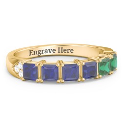 Classic 2-7 Princess Cut Ring with Accents in 10K Solid Yellow Gold with Blue Sapphire and Emerald