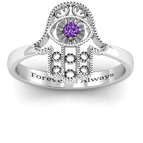 Protection Hamsa Ring – Sterling Silver with Amethyst