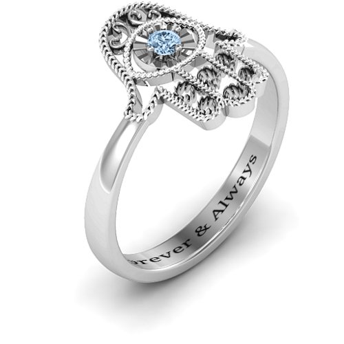 Protection Hamsa Ring – Sterling Silver with Aquamarine