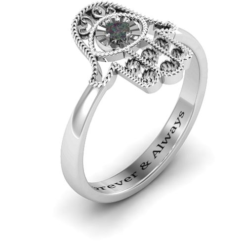 Protection Hamsa Ring – Sterling Silver with Alexandrite