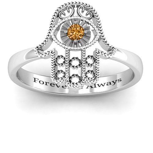Protection Hamsa Ring – Sterling Silver with Citrine