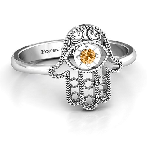 Protection Hamsa Ring – Sterling Silver with Citrine