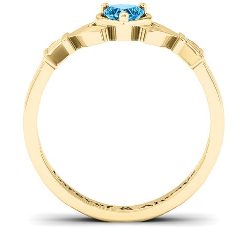 Heart Stone Claddagh Ring – 18K Gold Plated Silver with Blue Topaz