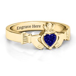 Heart Stone Claddagh Ring in 18K Gold Plated Silver with Blue Sapphire