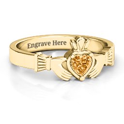 Heart Stone Claddagh Ring in 18K Gold Plated Silver with Citrine
