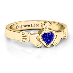 Heart Stone Claddagh Ring in 18K Gold Plated Silver with Blue Sapphire