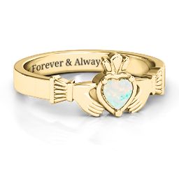 Heart Stone Claddagh Ring in 18K Gold Plated Silver with Opal