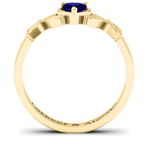 Heart Stone Claddagh Ring – 18K Gold Plated Silver with Blue Sapphire