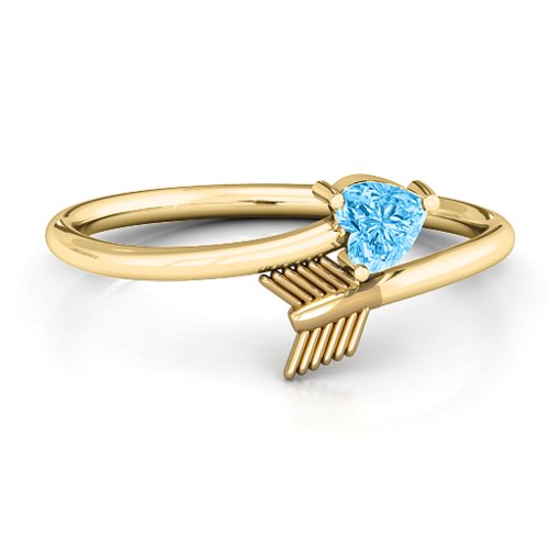 Heart & Arrow Ring – 18K Gold Plated Silver with Blue Topaz