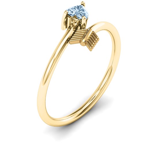 Heart & Arrow Ring – 18K Gold Plated Silver with Aquamarine
