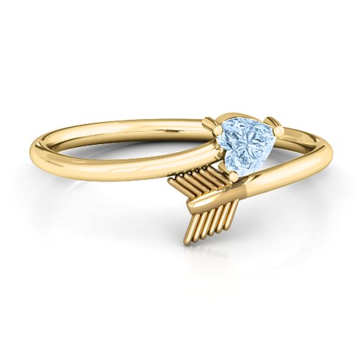Heart & Arrow Ring – 18K Gold Plated Silver with Aquamarine