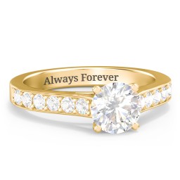 Elegant Duchess Ring with Shoulder Accents in 18K Gold Plated Silver with White Premium Zirconia and Cubic Zirconia
