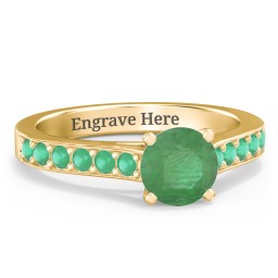 Elegant Duchess Ring with Shoulder Accents in 18K Gold Plated Silver with Emerald