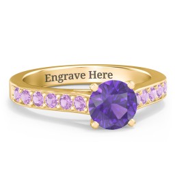 Elegant Duchess Ring with Shoulder Accents in 18K Gold Plated Silver with Amethyst Premium Zirconia and Amethyst