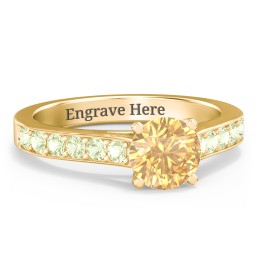 Elegant Duchess Ring with Shoulder Accents in 18K Gold Plated Silver with Fancy Yellow Premium Zirconia and Peridot