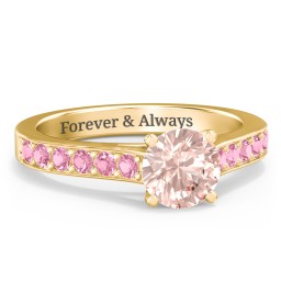 Elegant Duchess Ring with Shoulder Accents in 10K Solid Yellow Gold with Morganite and Pink Tourmaline