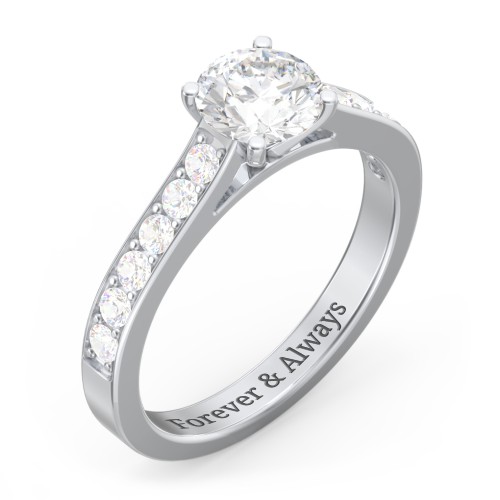 Elegant Duchess Ring with Shoulder Accents – 10K White Gold with White Premium Zirconia and Cubic Zirconia