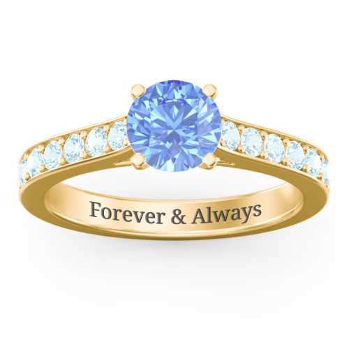 Elegant Duchess Ring with Shoulder Accents – 10K Yellow Gold with Fancy Blue Premium Zirconia and Blue Topaz