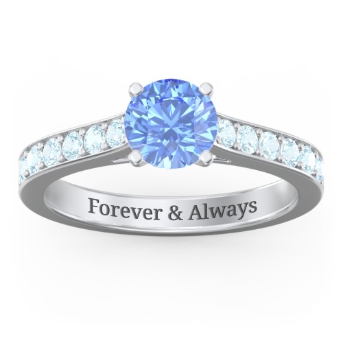 Elegant Duchess Ring with Shoulder Accents – Sterling Silver with Fancy Blue Premium Zirconia and Blue Topaz