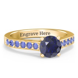 Elegant Duchess Ring with Shoulder Accents in 18K Gold Plated Silver with Blue Sapphire