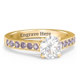 Elegant Duchess Ring with Shoulder Accents in 18K Gold Plated Silver with White Premium Zirconia and Alexandrite