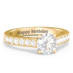 Elegant Duchess Ring with Shoulder Accents in 18K Gold Plated Silver with White Premium Zirconia and Cubic Zirconia
