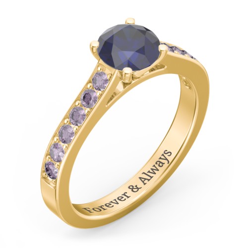 Elegant Duchess Ring with Shoulder Accents – 18K Gold Plated Silver with Blue Sapphire and Alexandrite