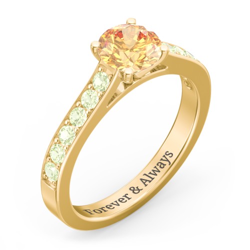 Elegant Duchess Ring with Shoulder Accents – 18K Gold Plated Silver with Fancy Yellow Premium Zirconia and Peridot