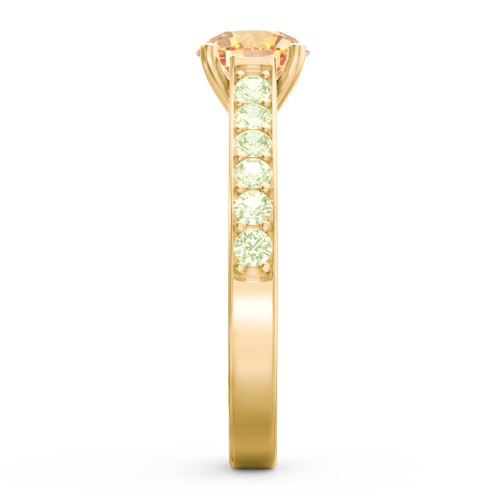 Elegant Duchess Ring with Shoulder Accents – 18K Gold Plated Silver with Fancy Yellow Premium Zirconia and Peridot