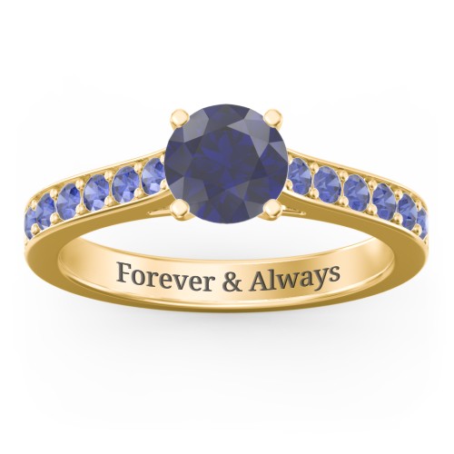 Elegant Duchess Ring with Shoulder Accents – 18K Gold Plated Silver with Blue Sapphire