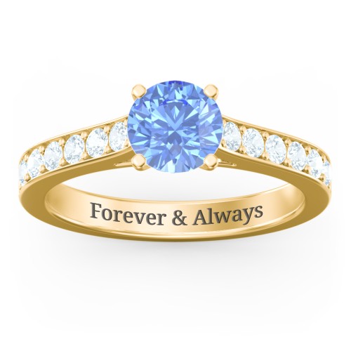 Elegant Duchess Ring with Shoulder Accents – 18K Gold Plated Silver with Fancy Blue Premium Zirconia and Aquamarine