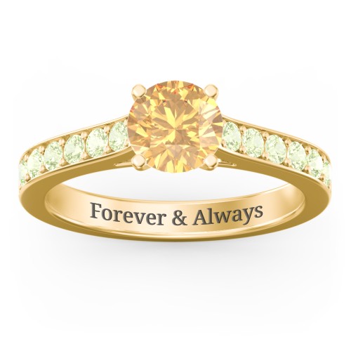 Elegant Duchess Ring with Shoulder Accents – 18K Gold Plated Silver with Fancy Yellow Premium Zirconia and Peridot