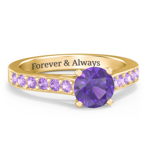 Elegant Duchess Ring with Shoulder Accents – 18K Gold Plated Silver with Amethyst Premium Zirconia and Amethyst