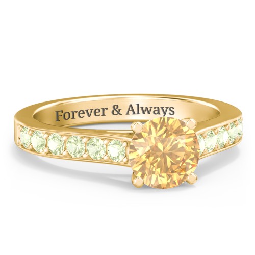 Elegant Duchess Ring with Shoulder Accents – 18K Gold Plated Silver with Fancy Yellow Premium Zirconia and Peridot