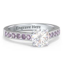 Elegant Duchess Ring with Shoulder Accents in 925 Sterling Silver with Lab Diamond and Alexandrite