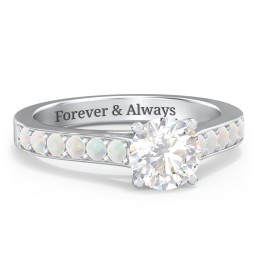 Elegant Duchess Ring with Shoulder Accents in 925 Sterling Silver with White Premium Zirconia and Opal