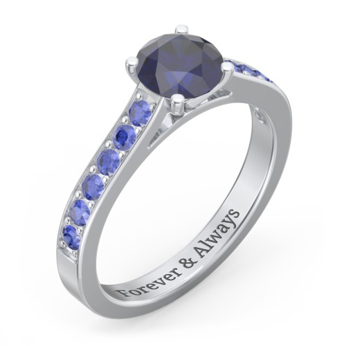 Elegant Duchess Ring with Shoulder Accents – Sterling Silver with Blue Sapphire