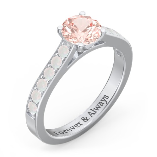 Elegant Duchess Ring with Shoulder Accents – Sterling Silver with Morganite and Opal