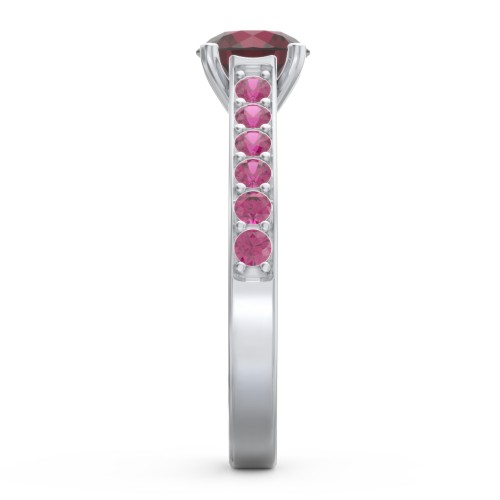Elegant Duchess Ring with Shoulder Accents – Sterling Silver with Ruby
