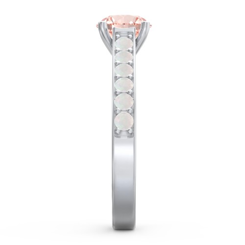 Elegant Duchess Ring with Shoulder Accents – Sterling Silver with Morganite and Opal