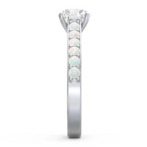 Elegant Duchess Ring with Shoulder Accents – Sterling Silver with White Premium Zirconia and Opal