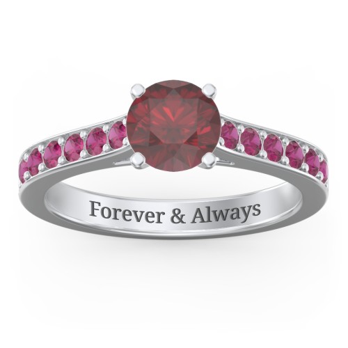 Elegant Duchess Ring with Shoulder Accents – Sterling Silver with Ruby