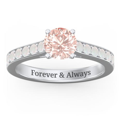 Elegant Duchess Ring with Shoulder Accents – Sterling Silver with Morganite and Opal