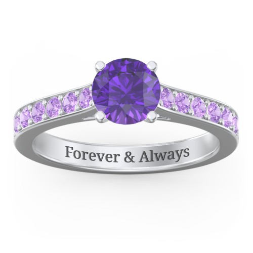 Elegant Duchess Ring with Shoulder Accents – Sterling Silver with Amethyst Premium Zirconia and Amethyst