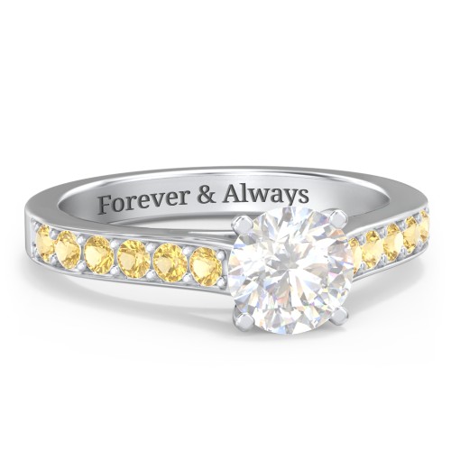 Elegant Duchess Ring with Shoulder Accents – Sterling Silver with Lab Diamond and Citrine