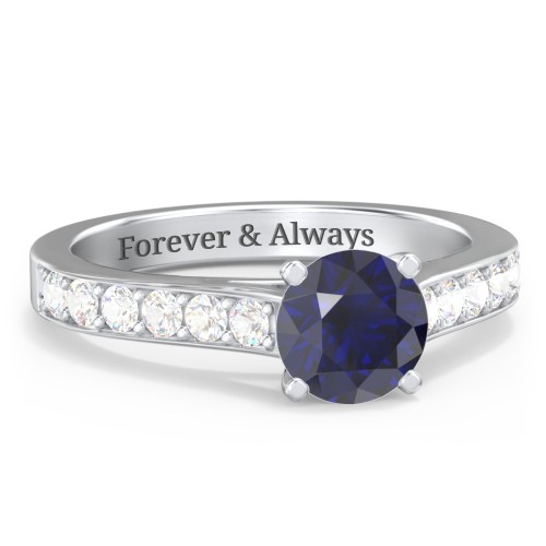 Elegant Duchess Ring with Shoulder Accents – Sterling Silver with Blue Sapphire and Cubic Zirconia